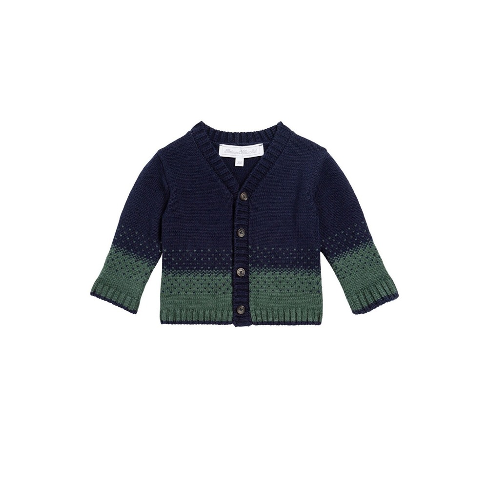 Tartine Et Chocolat Navy Cotton Wool Long Sleeve Cardigan Sweater V Neck Boys 3